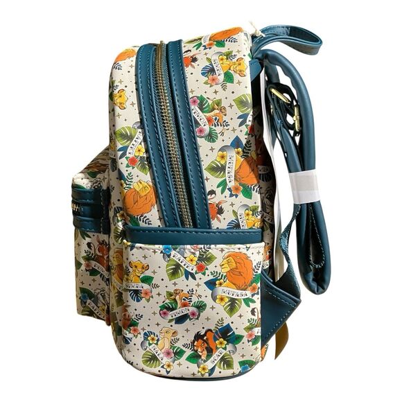 LOUNGEFLY Backpack White Disney Lion King Tattoo Charm Pumba Simba Scar Tropical - Picture 4 of 7